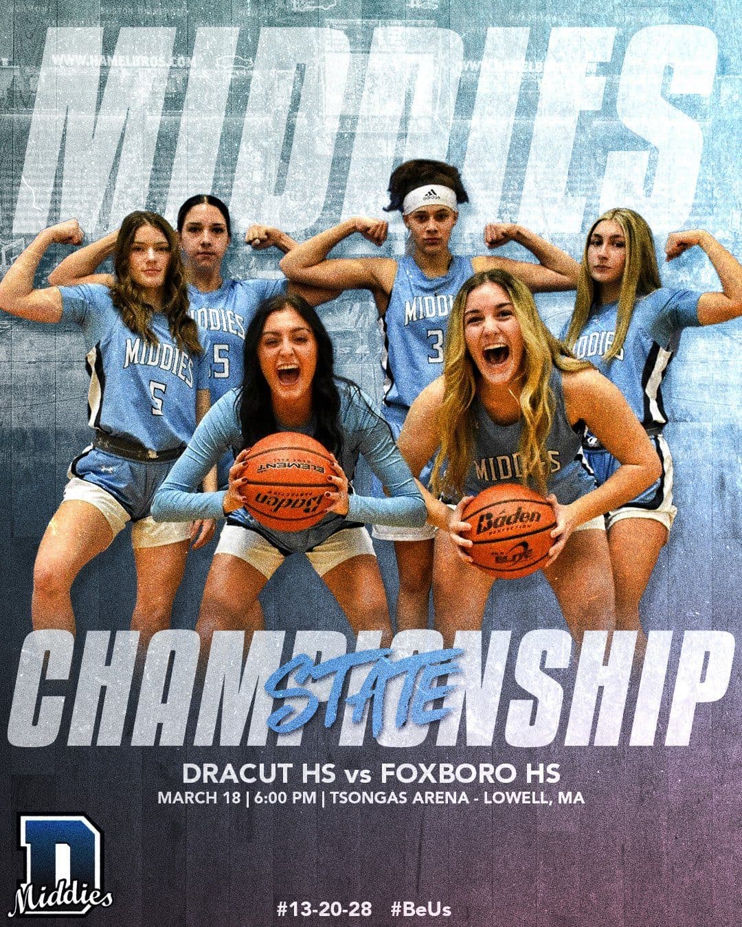 Dracut Middies girls basketball state championship matchup graphic